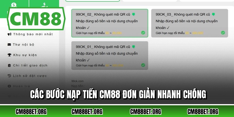 Các bước nạp tiền CM88 đơn giản nhanh chóng